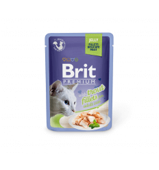 BRIT PREMIUM DELICATE FILLETS IN JELLY WITH TROUT KONSERVAI 85G KATĖMS