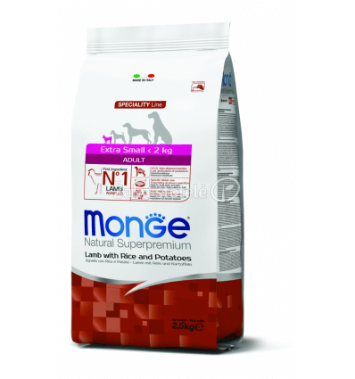 MONGE DRY DOG SPECIAL LINE - EXTRA SMALL ADULT LAMB, RICE&POTATOES 2,5KG ŠUNIMS