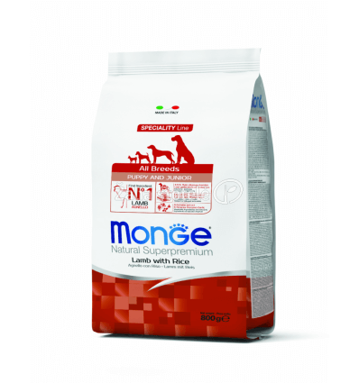 MONGE DRY DOG SPECIAL LINE - ALL BREEDS PUPPY LAMB & RICE 0,8KG ŠUNIUKAMS