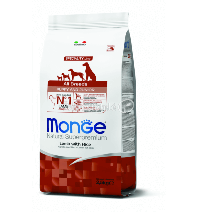 MONGE DRY DOG SPECIAL LINE - ALL BREEDS PUPPY LAMB & RICE 2,5KG ŠUNIUKAMS