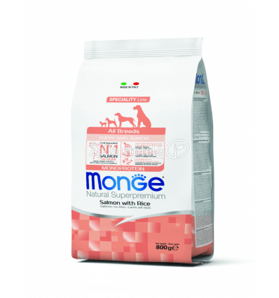 MONGE DRY DOG SPECIAL LINE - ALL BREEDS PUPPY SALMON & RICE 0,8KG ŠUNIUKAMS