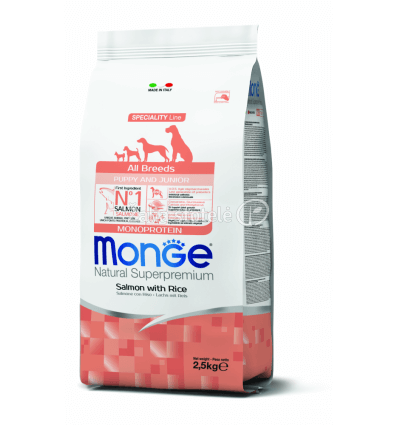 MONGE DRY DOG SPECIAL LINE - ALL BREEDS PUPPY SALMON & RICE 2,5KG ŠUNIUKAMS