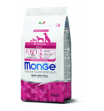 MONGE DRY DOG SPECIAL LINE - ALL BREEDS ADULT BEEF & RICE 2,5KG ŠUNIMS