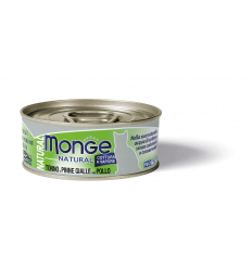 MONGE NATURAL - WET CAT CANS YELLOWFIN TUNA WITH CHICKEN 80G KATĖMS