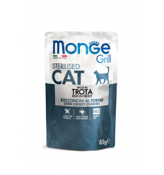 MONGE GRILL- CAT POUCHES STERILISED TROUT 85G KATĖMS