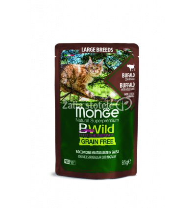 MONGE BWILD CAT POUCHES GRAIN FREE ALL AGE LARGE BREED BUFFALO WITH VEGETABLES 85G KATĖMS